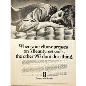Beautyrest by Simmons "Give your body a good night's sleep" Vtg Print Ad 1968